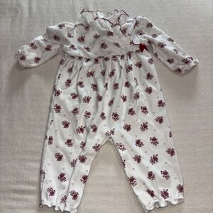 Janie And Jack Layette Baby Girl Size 6-12 Months Red Rose Cotton